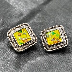 Silver and Yellow acrylic confetti Earrings